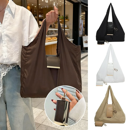 Mini Keychain Tote Bag Foldable with Key Ring Supermarket Eco-Friendly Bag Large Capacity Reusable Shopping Bag