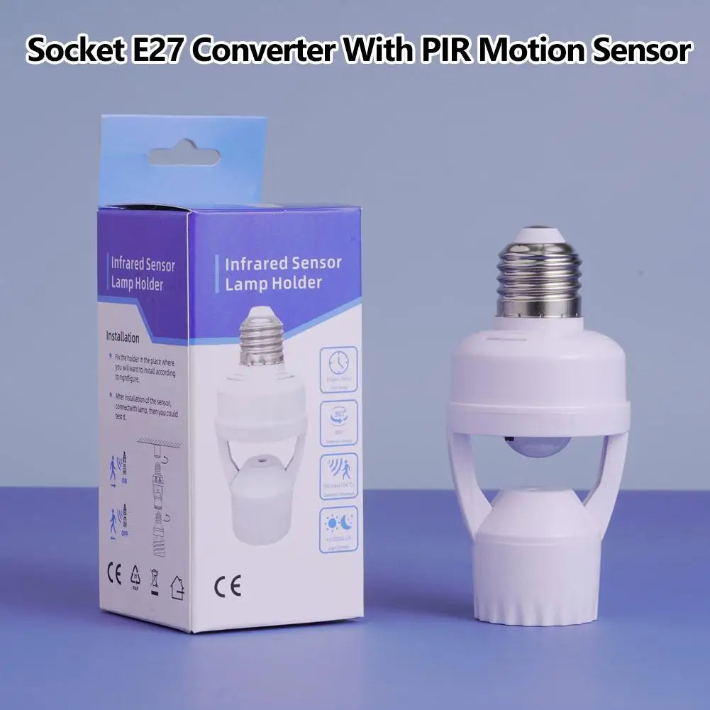 Motion Sensor Lamp Holder PIR  E27 Smart Light Bulb Holder Adapter Auto On/Off Motion Light Socket for Porch Staircase Basement